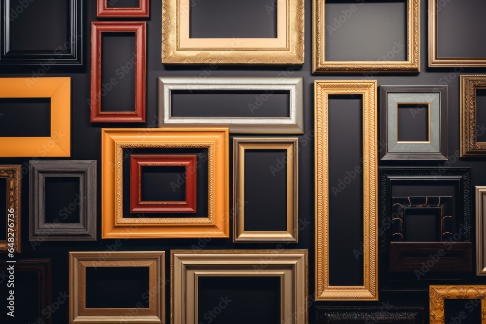 Poster A collection of picture frames displayed on a wall. Perfect for adding a personal touch to any space.