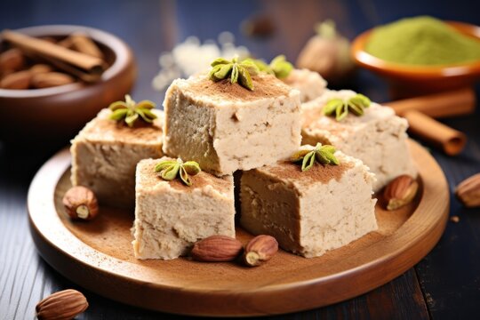 A wooden plate displaying a variety of food pieces. Perfect for showcasing culinary creations or promoting healthy eating options.