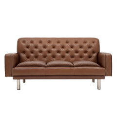 Stylish three seater tufted leather sofa isolated on white background