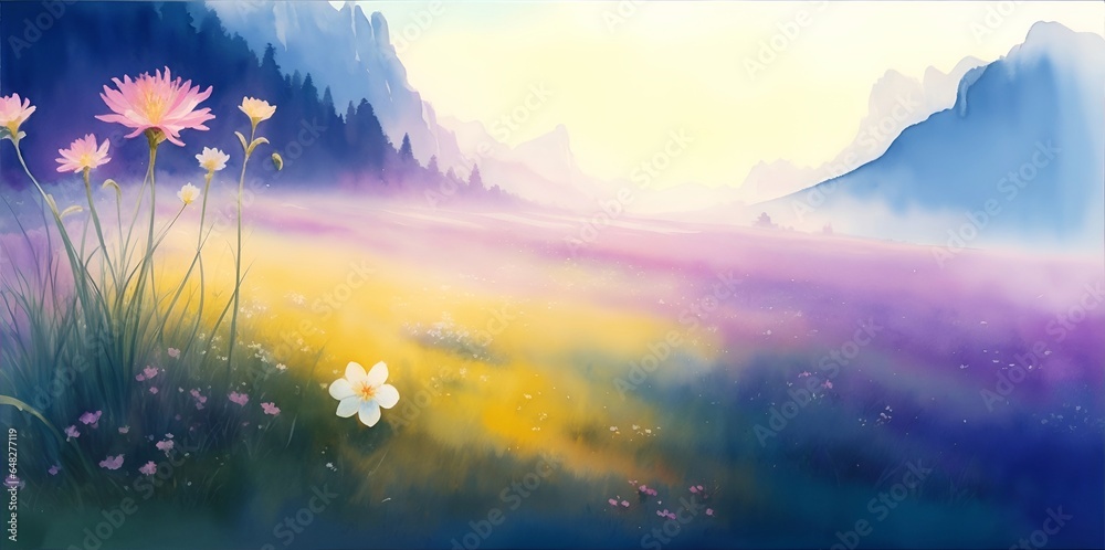 Canvas Prints Spring flowers. Watercolor style. AI generated illustration