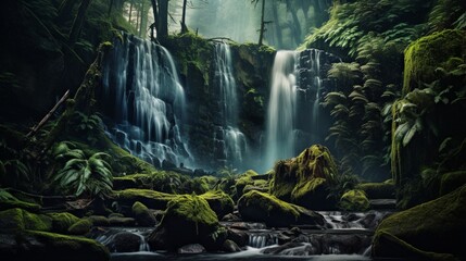 the charm of a Rocky Mountain waterfall surrounded by lush ferns and moss