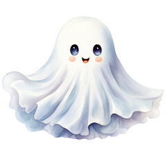 Obraz premium Watercolor Cute Ghost. Isolated on a white background