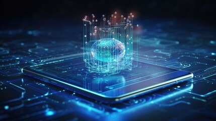 Smartphone with digital globe hologram on screen