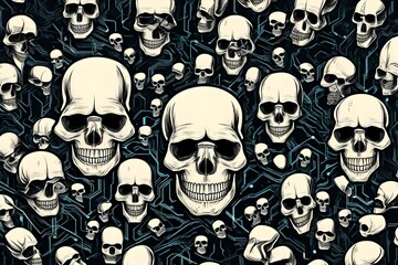 seamless pattern with skulls men skull with technology