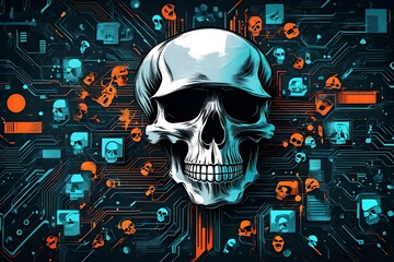 circuit board background men skull with technology