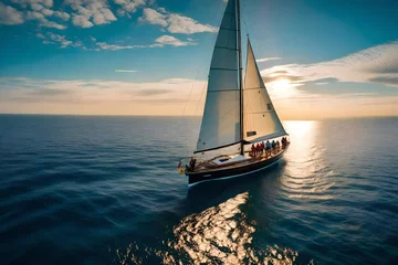 Poster sailboat at sunset best top view of the sea and beautiful looking  © design master