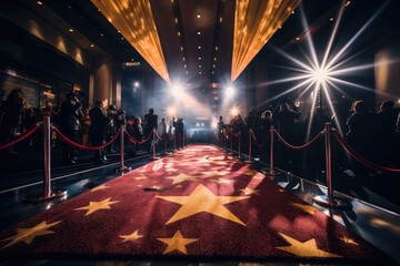 Red carpet event with Hollywood celebrities and photographers capturing the glitz and glamour of the entertainment industry - obrazy, fototapety, plakaty
