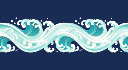 Fototapeta na wymiar water wave ripple oriental vintage style ornament line art seamless pattern