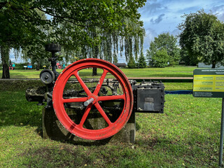 An exhibition of old steam engines on the square next to the historic stebra mine in Tarnowskie...