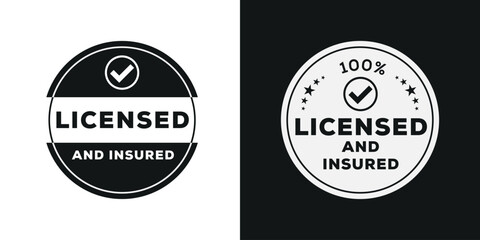 licensed and insured (100% secure), vector illustration. - obrazy, fototapety, plakaty