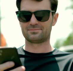 Man using phone wearing sunglasses
