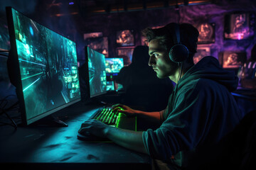 Obraz premium Intense concentration of a gamer