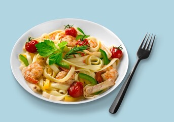 Tasty fresh pasta noodles dish with sauce