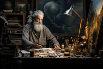 Artist in their studio, surrounded by their creative works, offering insight into the world of artistry