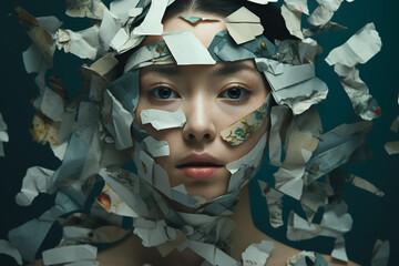 Asian woman doesn't accept her Appearance Obsessed with plastic surgery. Struggling with Self-Image and Insecurity. Digital Ai