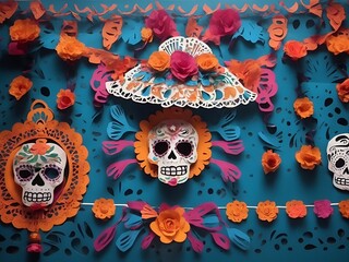 Papel picado for the day of the dead, Mexican celebration.