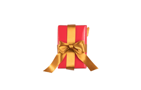 Gift for Christmas or anniversary, with golden bow, with transparencies, PNG format	