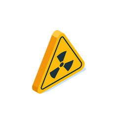 isometric triangular radiation icon, in yellow on white background, radioactive waste or hazard