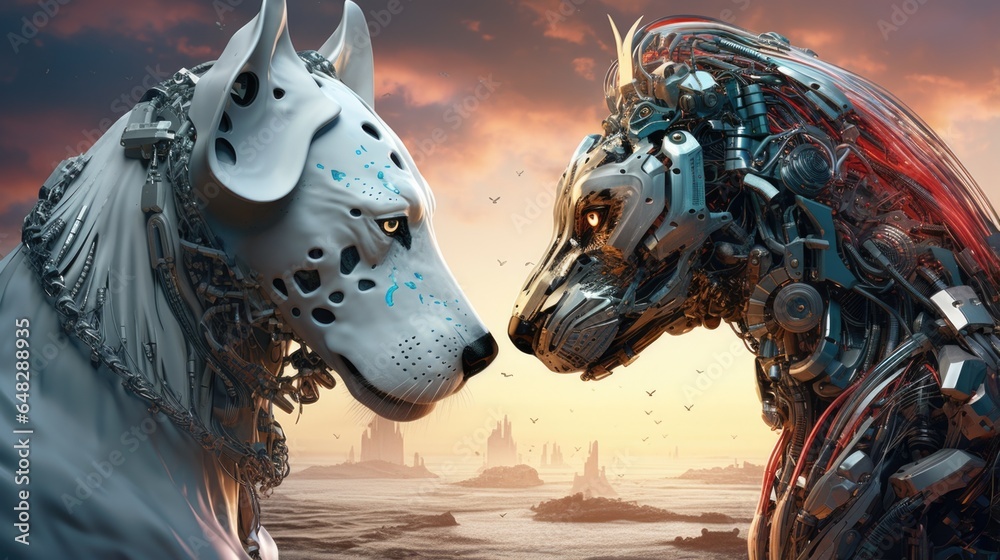 Canvas Prints a couple of dogs robots standing next to each other