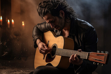 Obraz premium Musician lost in the emotion of playing their instrument