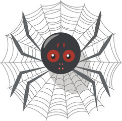 Creepy Spider on Web - Halloween Vector Illustration