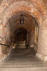 Fototapeta premium Steps leading along underground crossings for lock exit