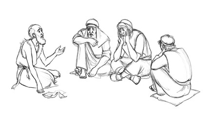 Obraz premium Pencil drawing. A beggar asks for alms