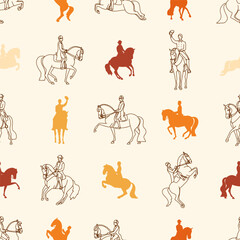 Seamless pattern, horse riders, classic dressage