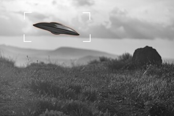UFO concept, alien on a camera screen