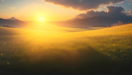 grass illustration, sunset on a plain, sunrise in the field, beautiful plain