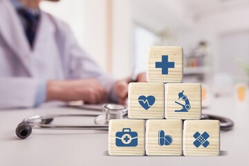 Set of Wood blocks With medical icon