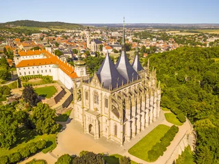 Foto op Canvas Aerial view of Saint Barbara's Church in Kutna Hora. Famous gothic church is UNESCO world heritage site. Kutna Hora, Czech Republic, Europe.  © peteri