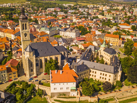 Aerial view of James the Great's Church and Vlassky dvur in Kutna Hora. Famous medieval heritage site in Kutna Hora, Czech Republic, Europe. 
