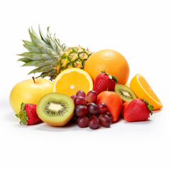 Naklejka na ściany i meble Fruits and berries: pineapple, grapes, strawberries, apple, half an orange and kiwi