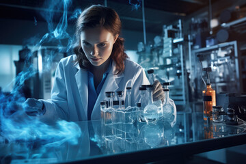 Scientist conducting groundbreaking research in a high-tech laboratory