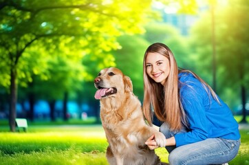 Happy woman playing with cute dog