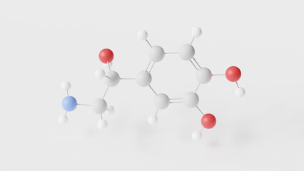 norepinephrine molecule 3d, molecular structure, ball and stick model, structural chemical formula noradrenaline