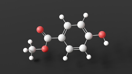methylparaben molecule, molecular structure, anti-fungal agent, ball and stick 3d model, structural chemical formula with colored atoms