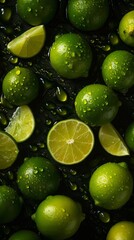 ripe green lime closeup with waterdrops food photography