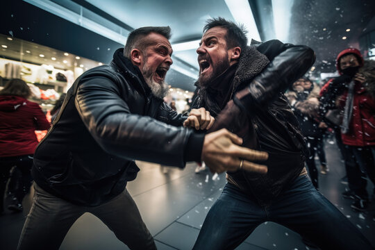 Two men fighting over goods on Black Friday