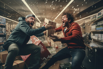 Two men fighting over goods on Black Friday