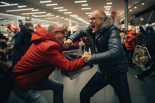 Two men fighting over goods on Black Friday