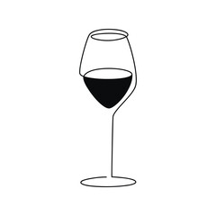 Abstract wine glass. Line continuous drawing vector. Doodle illustration. Hand drawn linear icon. Graphic design, cartoon print, banner, card, poster, brochure, sign, symbol, bar logo, cafe menu