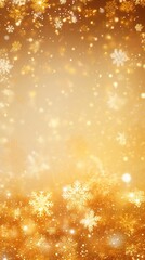 Golden luxury vertical Christmas background with gold glitter, snowflakes.