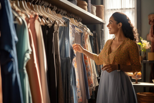 Woman shopping for clothing in a boutique