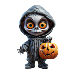 3D cute character a happy kid with halloween costume on isolated transparent background png. Generated with AI
