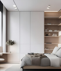 Effortlessly Elegant: A Minimalist Modern Bedroom with Innovative Storage Solutions.