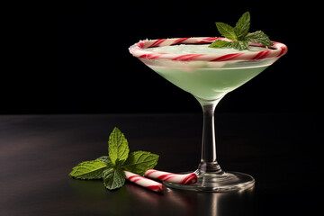 Chilled Peppermint Martini With Candy Cane Garnish