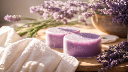 Obraz na płótnie Canvas Cosmetic soap lavender flower, bathroom