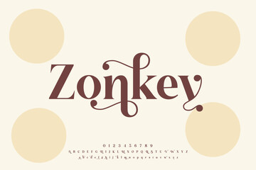 Zonkey  Elegant Font Uppercase Lowercase and Number. Classic Lettering Minimal Fashion Designs. Typography modern serif fonts regular decorative vintage concept. vector illustration - obrazy, fototapety, plakaty